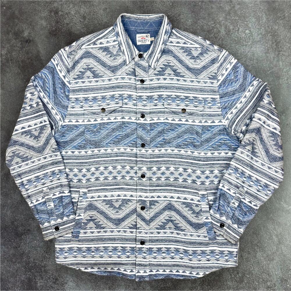Faherty Durango CPO Workshirt Blue Gray Navajo Southwest Aztec Mens 2XL